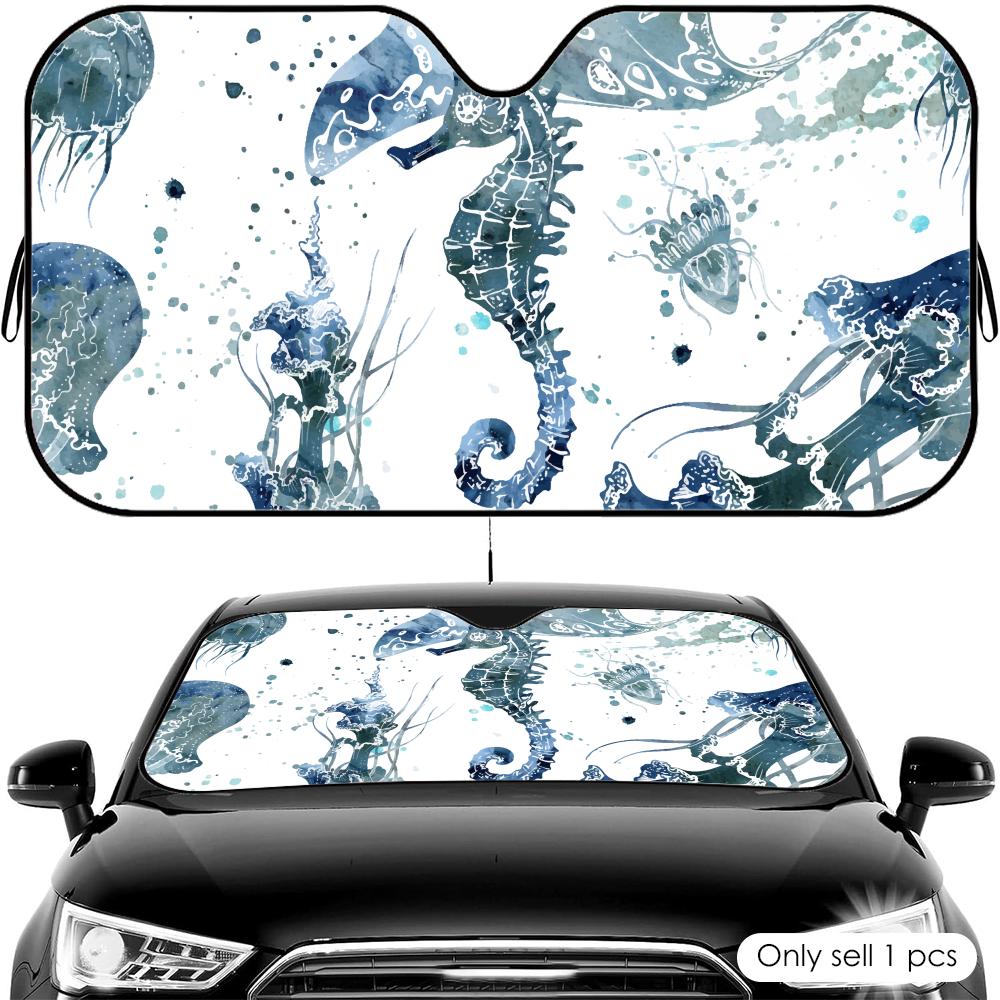 Vintage Seahorse Sun Visor Car Windshield Sun Shade UV Protection Heat Insulation Cover Universal Sun Protector