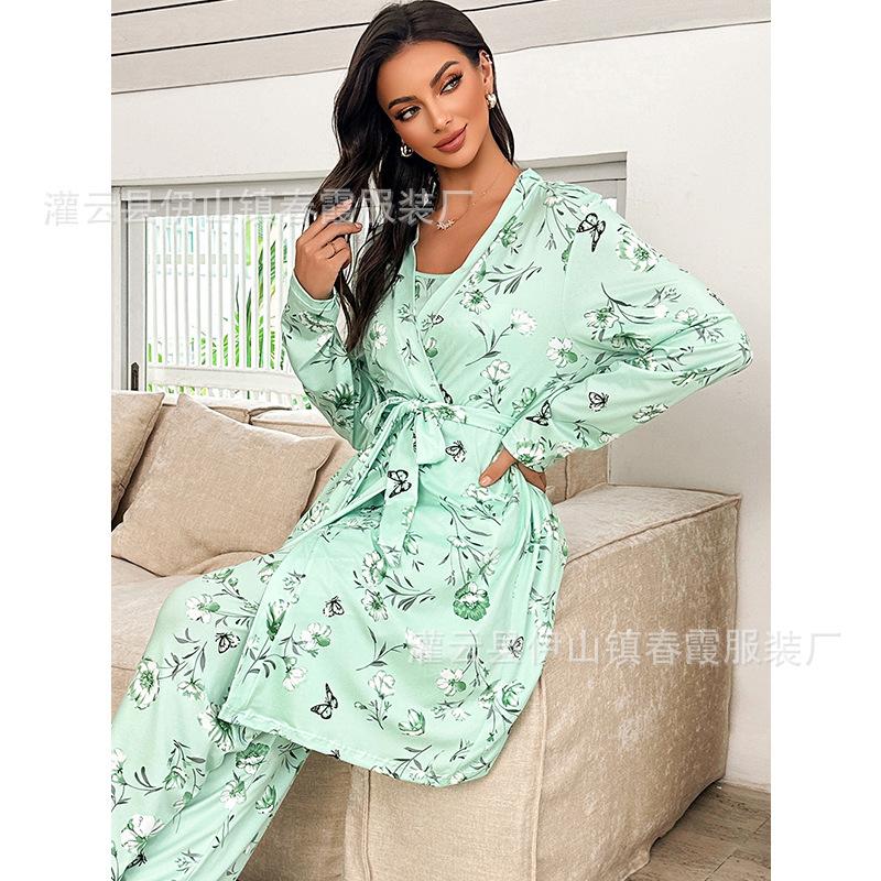 

Platform women s loungewear pajamas pajamas trousers suspender pajamas three-piece suit women XL зелений