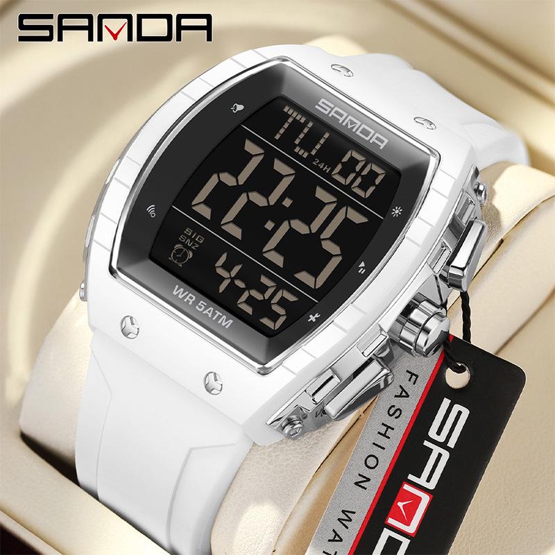 SANDA Men's Multifunctional Barrel-Shaped Sports Watch - Waterproof & Fashionable with Single Display Timing