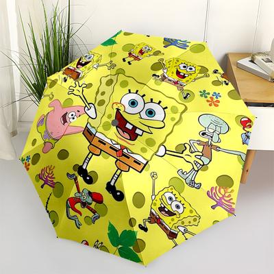 1pc SpongeBob SquarePants Automatic Opening Umbrella with Portable Tri-Fold Design, 8-Rib Iron Frame, Outdoor for Fans, Travelers, Daily Use, Gift Ide