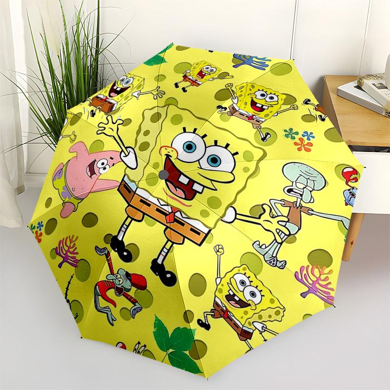 

1pc SpongeBob SquarePants Automatic Opening Umbrella with Portable Tri-Fold Design, 8-Rib Iron Frame, Outdoor for Fans, Travelers, Daily Use, Gift Ide