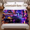 Neon Abstract Theme Soft Blanket Personalized Custom Name Text Print Warm Blanket Home Sofa Bedroom Decor