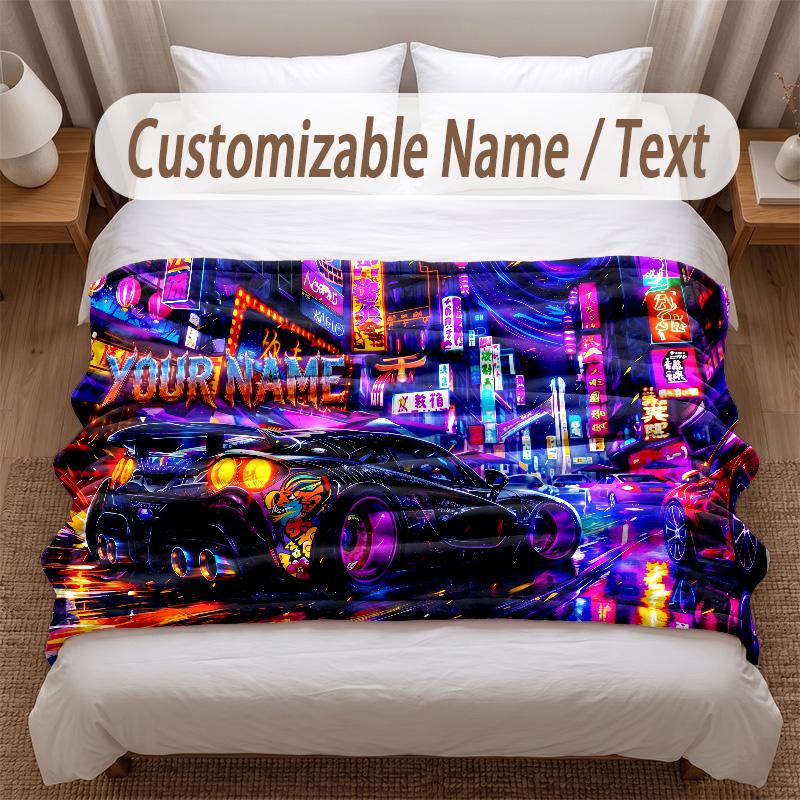 Neon Abstract Theme Soft Blanket Personalized Custom Name Text Print Warm Blanket Home Sofa Bedroom Decor
