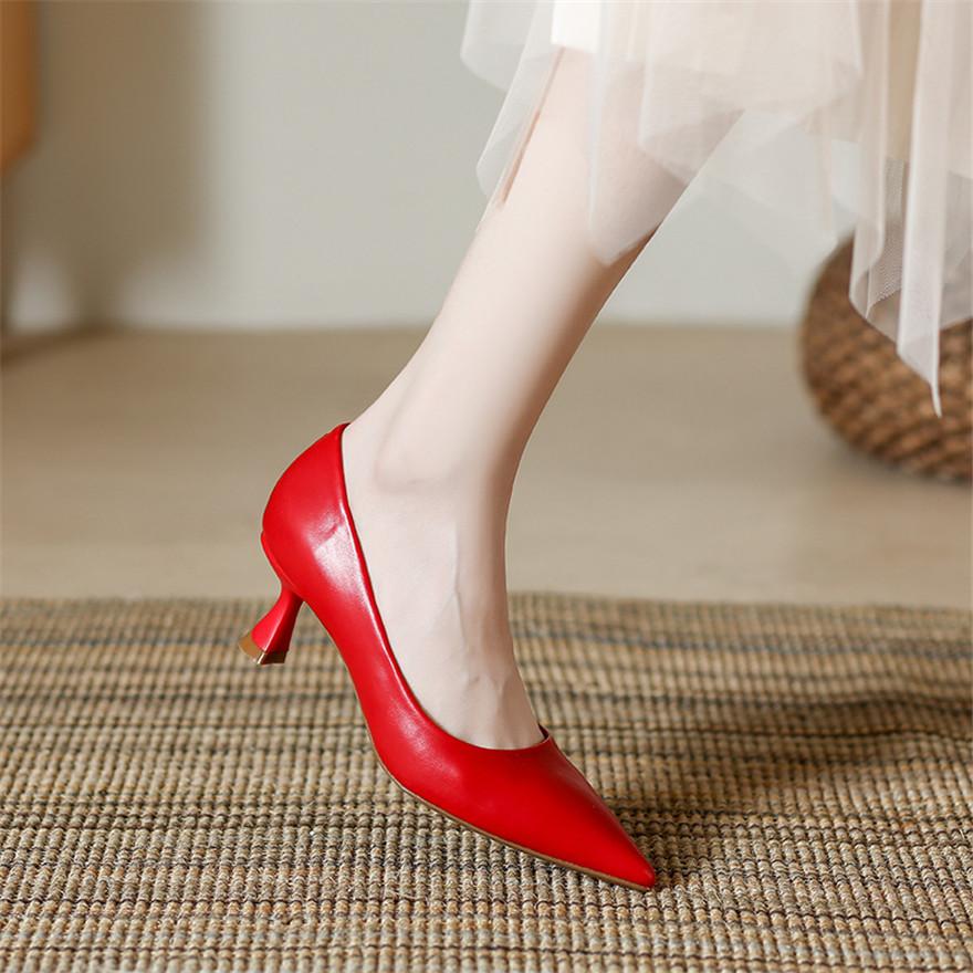 Soft Leather Concise Ladies Office Shoes  Spring Shallow Comfort 6.0cm High Heels Women Pumps Dress Pointy Toe Wedding Shoes