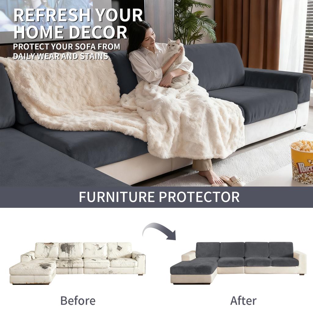 Velvet Sofa Cushion Covers for Living Room Plush Sofa Seat Cover Soft Stretch Sofas Couch Slipcover Furniture Protector