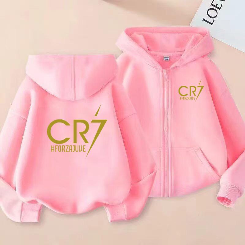 Kinder Voetbal Hoodie Letter CR7 Rits Stijl Jas Sweatshirt Jongens Meisjes 3-12 Jaar Lange Mouwen Losse Top Casual Sportkleding