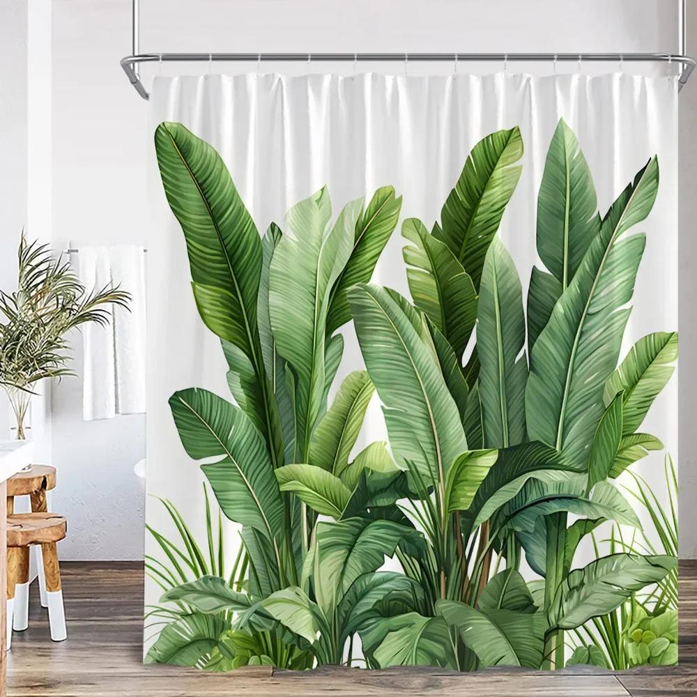 Nordic Modern Shower Curtain Tropical Leaves Monstera Shower Curtain Forest Green Leaves Plants Bathroom Decoration