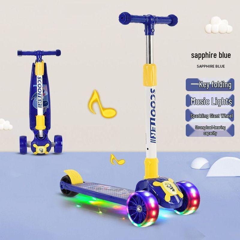 Colorful Folding Scooter with Flashing Music for 2-8 Year Olds - Durable Three-Wheeled Ride-On with Drop-Resistant Handlebar