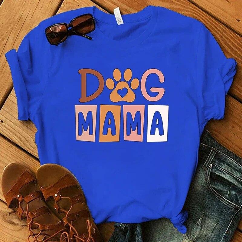 Dog Mama Printing T-Shirt Women Tees Round Neck T-Shirt