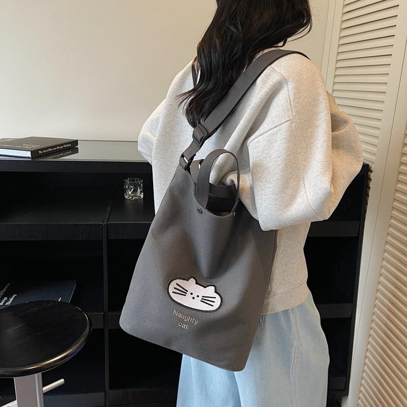 A Single-shoulder, Laid-back, Artistic, Niche, Simple and Large-capacity Lettered Student Tote Bag for Class