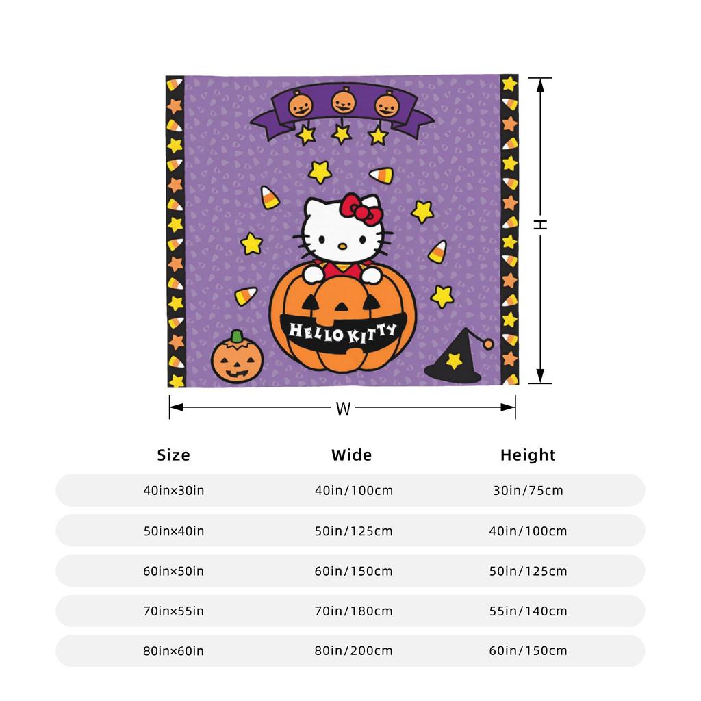 Hello Kitty Halloween Blanket Fleece Spring Autumn Pumpkins  Multifunction Warm Throw Blanket for Sofa Office Bedspreads