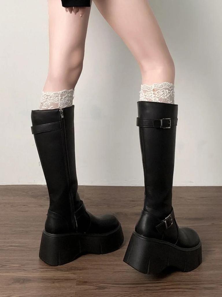 Height not exceeding knee height European and American high-end boots 2024 autumn edition thick soled knight boots for women