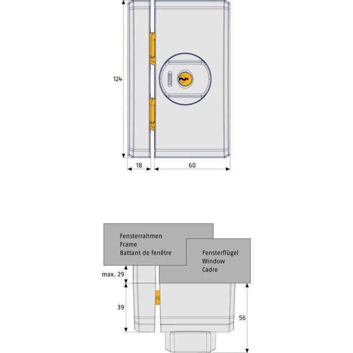 Serrure de Fenêtre - ABUS - FTS96A AL0125 - Verrouillage Intuitif - Alarme Intégrée - Niveau de Sécurité 10