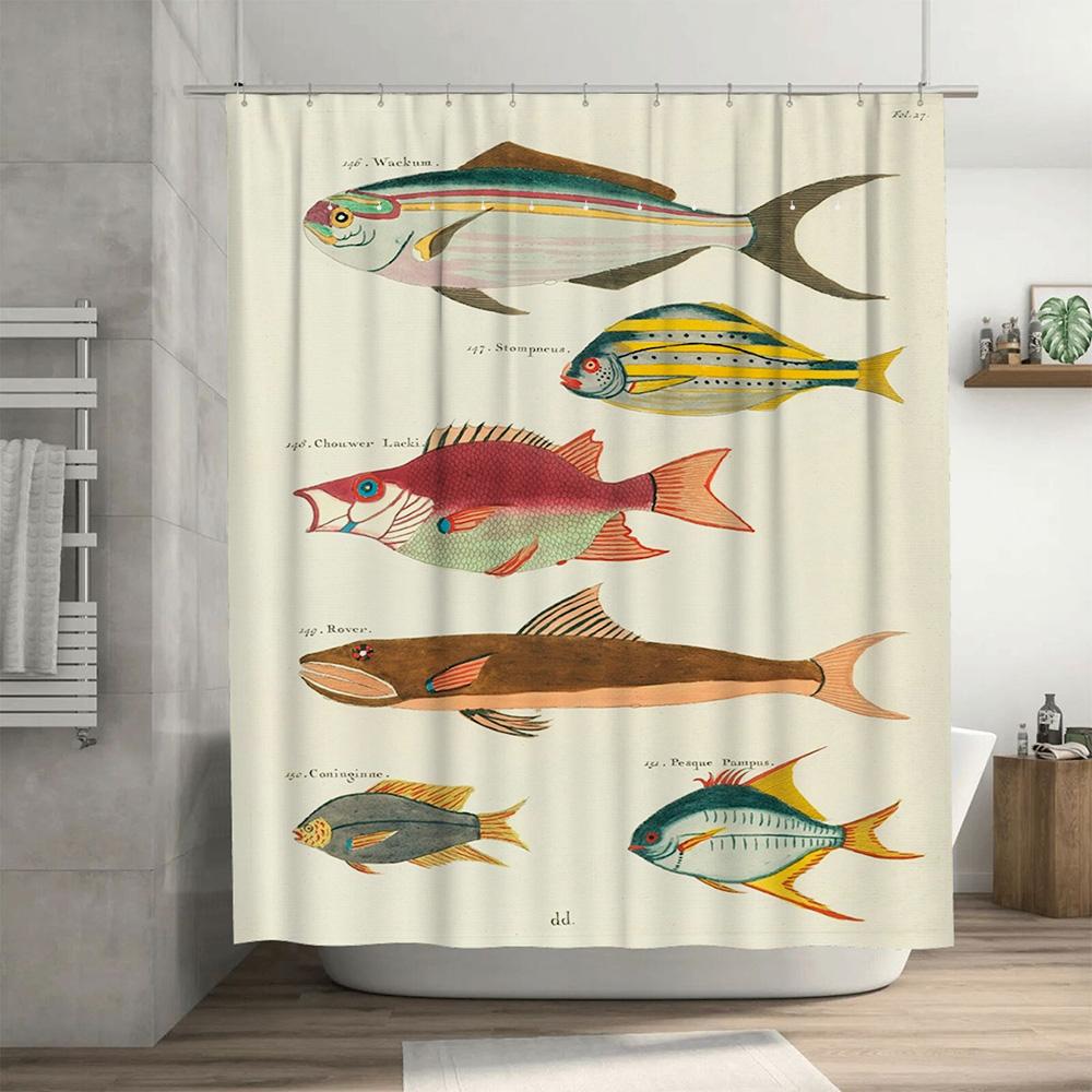 Vintage Fish Painting Shower Curtain 180*240cm Water Resistant Fabric for Bathroom Decorative Home Supplies In Various Colors