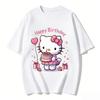 2026 New Hello Kitty Happy Birthday Cake Cartoon Print Tshirt Family Matching Outfits Casual Short Sleeve Tee for Women Unisex Kid
