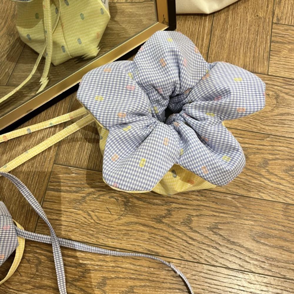 Cloth Flower Drawstring Bag Plaid Bundle Pocket Lightweight ins Shoulder Bag  Outdoor