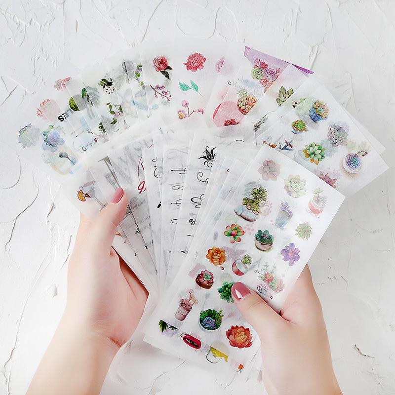 6 Sheet Cartoon Green Plant Sticker Kawaii Transparent Diy Diary Decorative Masking Stickers Scrapbook Stationery Student Gift