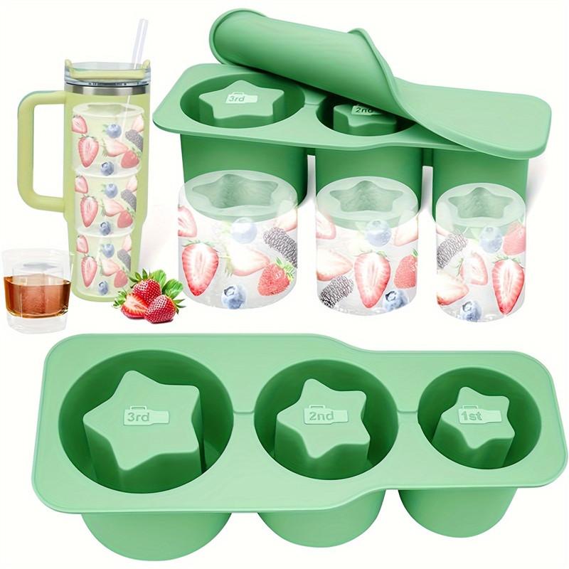 

Силиконовый лоток для кубиков льда для стаканов Stanley 30-40 унций - Многоразовый цилиндрический набор форм для льда с крышками зелёный