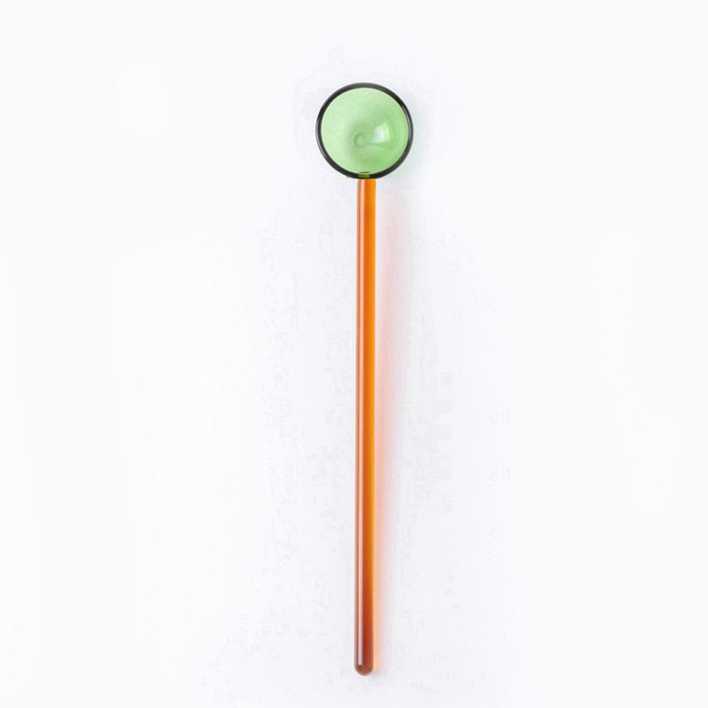 Glass Milk Spoon Colored Transparent Coffee Dessert Stirring Spoon Long Handle Round Kitchen Tableware Stirrer Rod