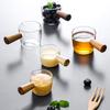 50/100ml Sauce Dish Small Glass Cup Milk Pitcher Espresso Measuring Cup Gravy Boat Dipping Bowl Mini Glass Cup with Wood Handle