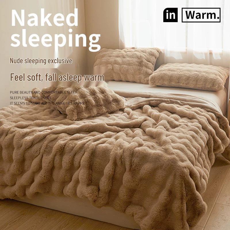 2025 Thick Double-Layer Faux Rabbit Fur Blanket for Winter