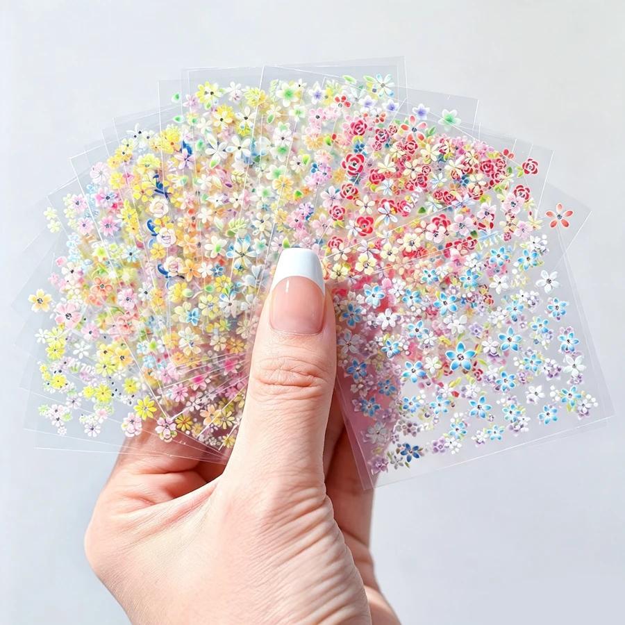 10 Sheets 3D Nail Stickers Set, Self-Adhesive Nail Decals Black White Colorful Nail Art Decorations DIY Manicure Accessories