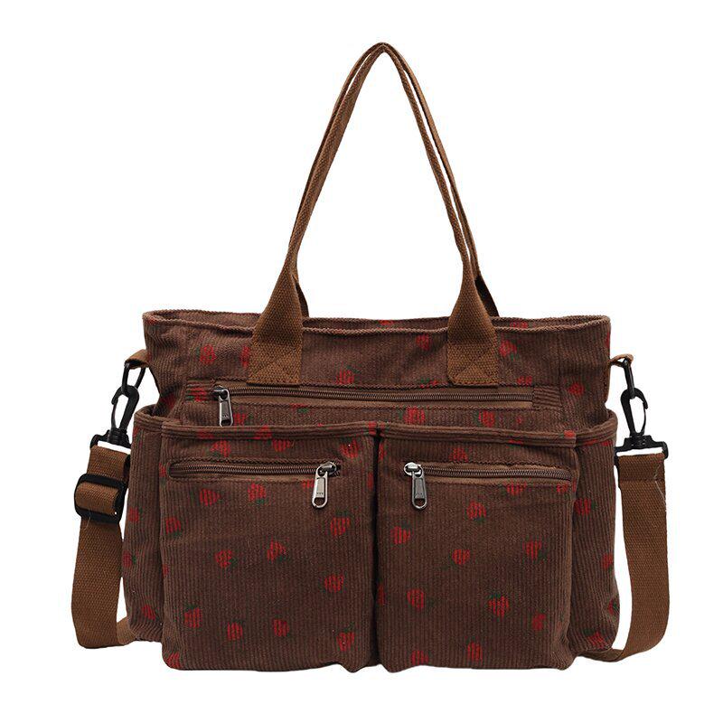 Ruiying Large Capacity Corduroy Crossbody Shoulder Bag - Korean Style Casual Fashion Backpack