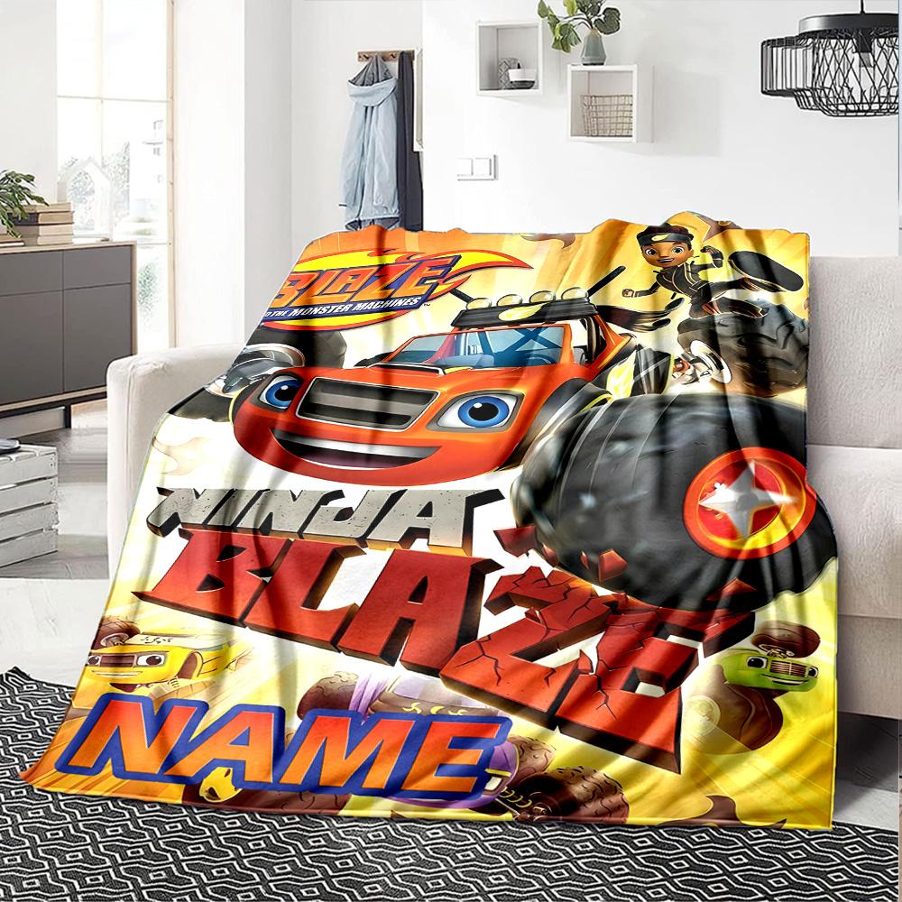 Coperta Morbida Personalizzabile Blaze e le Macchine Mostro2 – Nome Personalizzato, Coperta Accogliente per Tutte le Stagioni, Lavabile in Lavatrice, Coperta Personalizzata