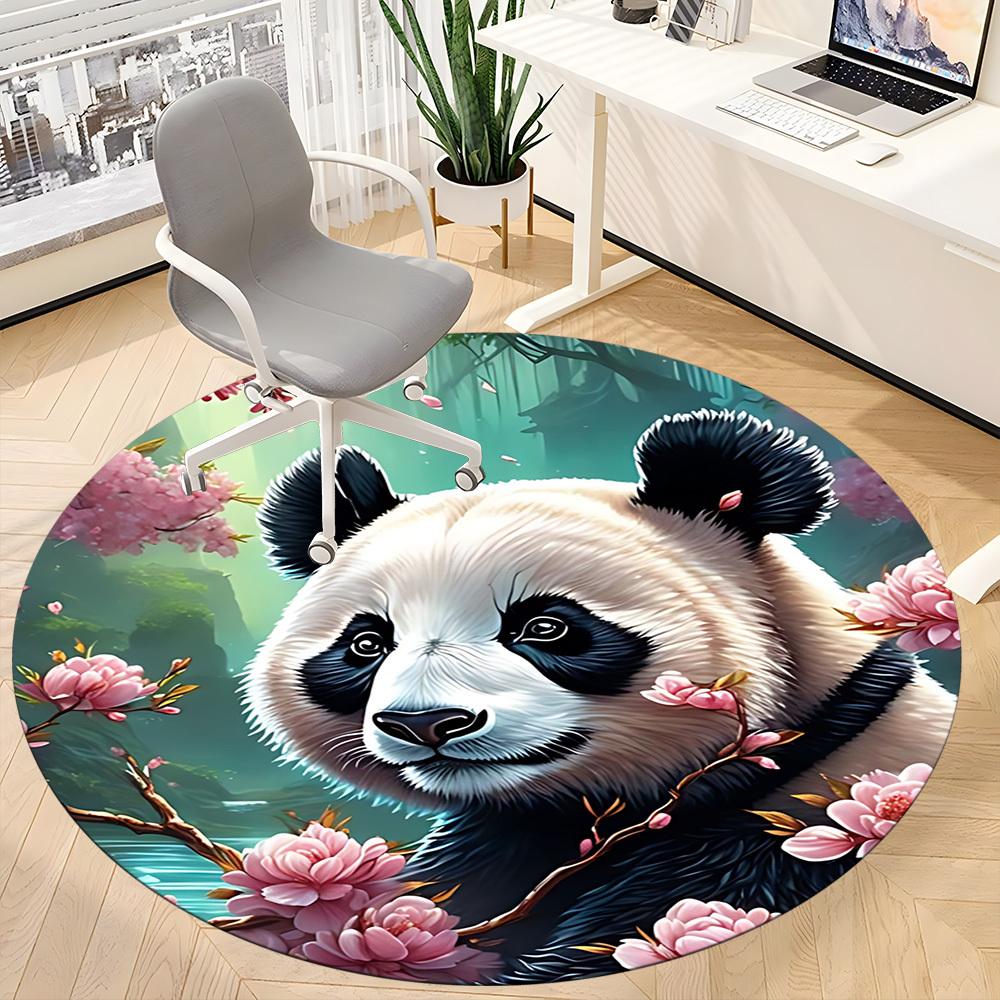 1pc Panda Floral Print Chair Carpet for Office, Soft Comfortable Mat For Office, Living Room, Bedroom, Machine Washable Carpet yy251112175
