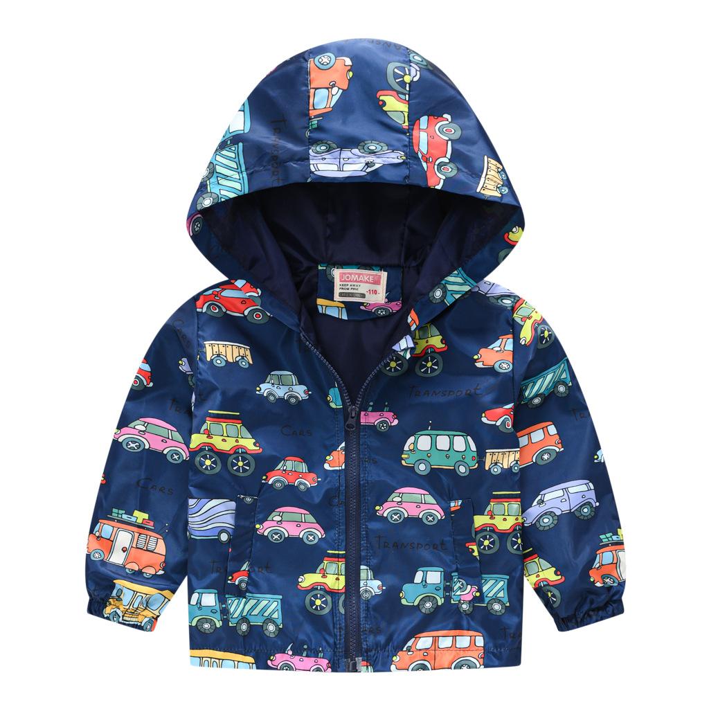 Toddler Kids Cartoon Print Hooded Jacket Boys Girls Lightweight Windproof Zip Up Casual Outerwear Coat