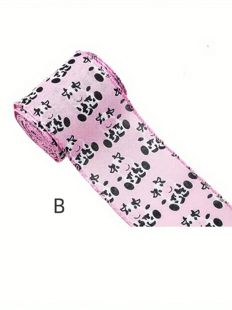 

Cow printed coarse linen woven tape with steel wire edges, black and white stripes, dot packaging ribbon, pink strawberry cow ri M
