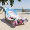 Dreamy Cartoon Cat with Rose Pattern Polyester Microfiber Beach Towel Is Highly Absorbent, Suitable Swimming and Beach Outings