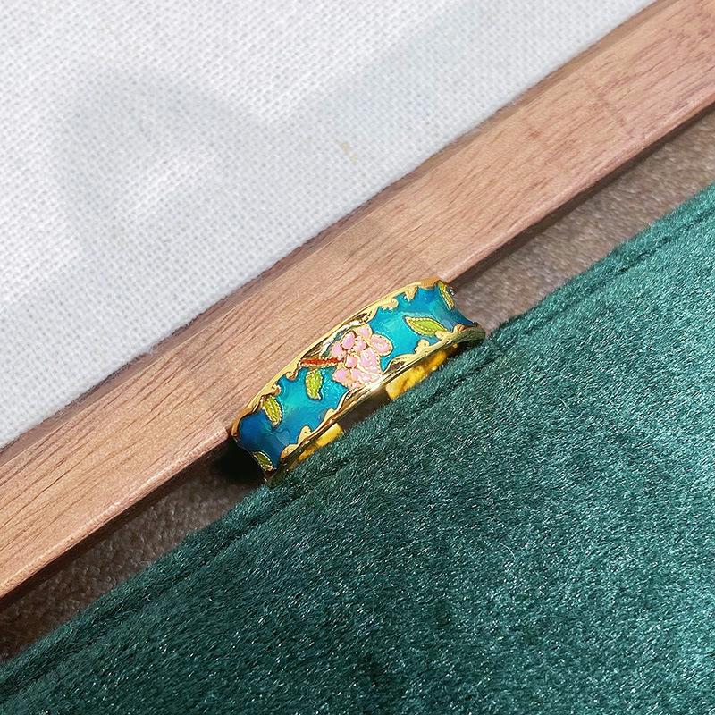 Medieval Personality Retro Dream Pink Butterfly Enamel Drip Open Ring Exquisite Light Luxury Pattern Ring