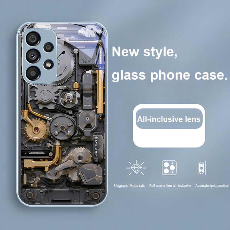 Old Style Gear Gold Gray For Samsung Galaxy S24 Plus S20 21 FE S23 Ultra S8 9 A70 72 73 50 51 52 53 Tempered Glass Phone Case
