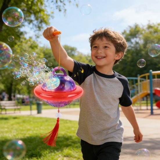 Seifenblasenmaschine für Kinder Seifenblasenmacher Bläser Kontinuierliche Blasen 6-Loch-Blasen Tragbare Laterne Spray Sicher Outdoor