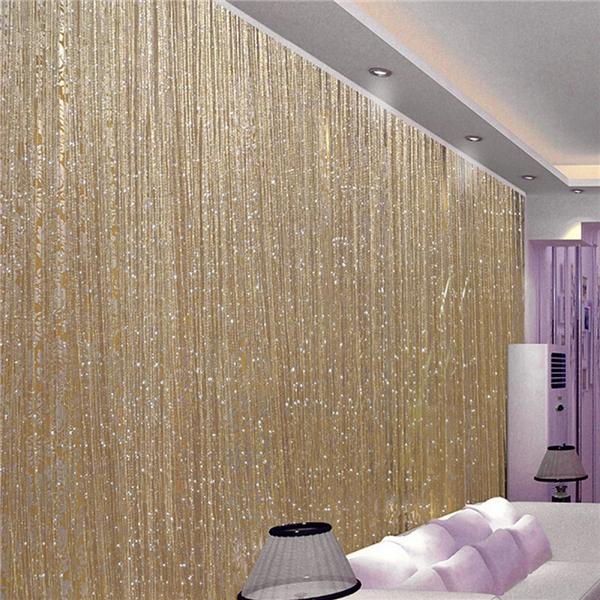 Luxury Glitter String Door Curtain Beads Room Dividers Beaded Fringe Polyester Fabric Shiny Tassel Line Curtains Window Panel Valance Wedding DIY