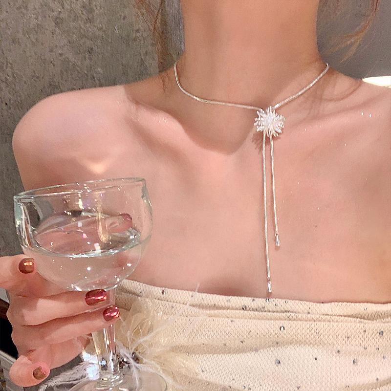 Firework Pearl Pendant Slider Necklace For Women Exquisite Sweet Long Tassel Sweater Chain Vintage Casual Versatile Jewelry Gift