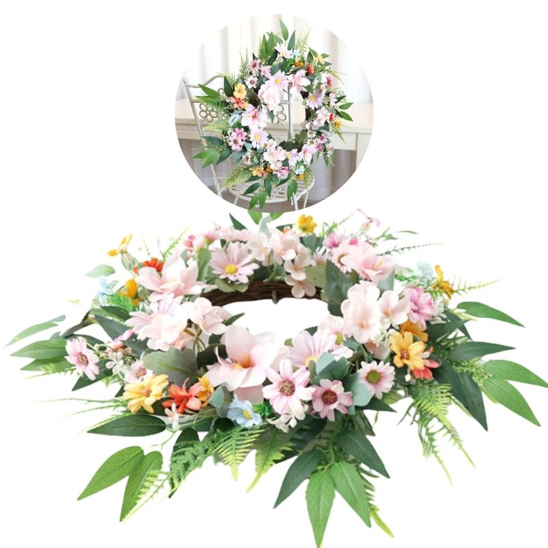 Artificial Flower with Leaves Wedding Wreath Spring Wreath Decoration for Door Window Hallway Farmhouses Home Decoration