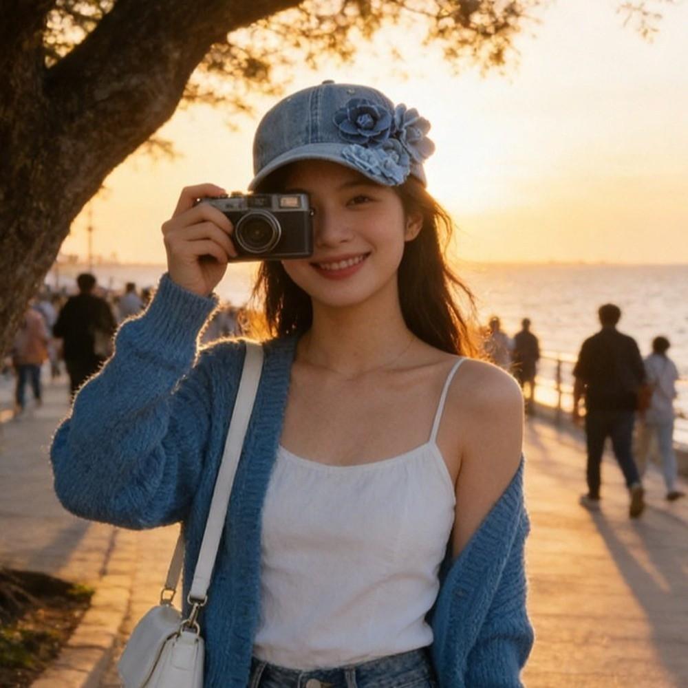 Solid Color Denim Baseball Cap 3D Floral Decor Floral Decor Hat Duckbill Cap Sun Protection