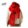 Oversized Cozy Winter Scarf Thickened Imitation Rabbit Velvet with Tassels for Women Solid Color Stylish Long Draped Neck Wrap Warm Shawl,