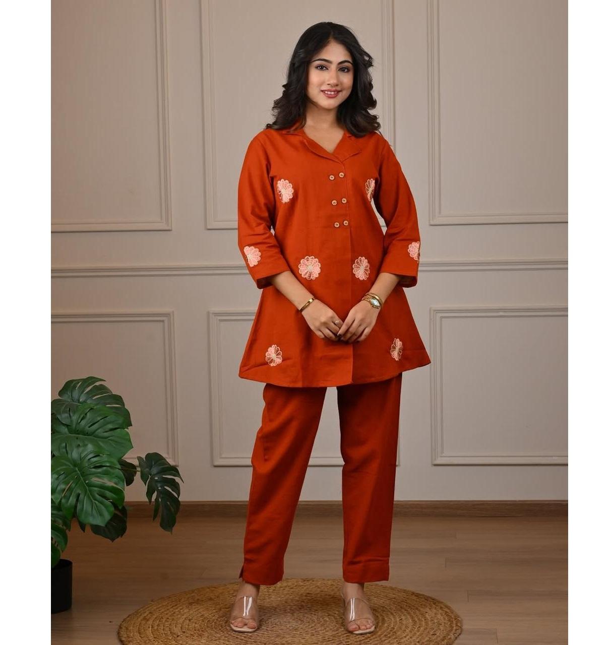 

Женский дизайнерский праздничный наряд из чистого хлопка слаб, топ в стиле анракха, комплект со шнурком, курти-платье 2XL оранжевый