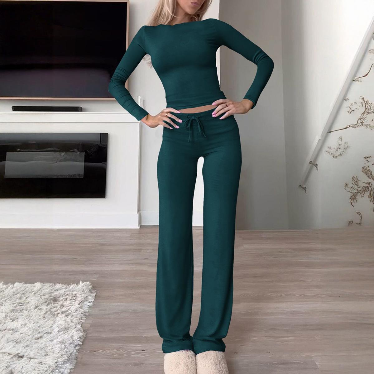 

Women s Sports Yoga Long Sleeve T-Shirt Solid Color Pants Set Two Pieces XL