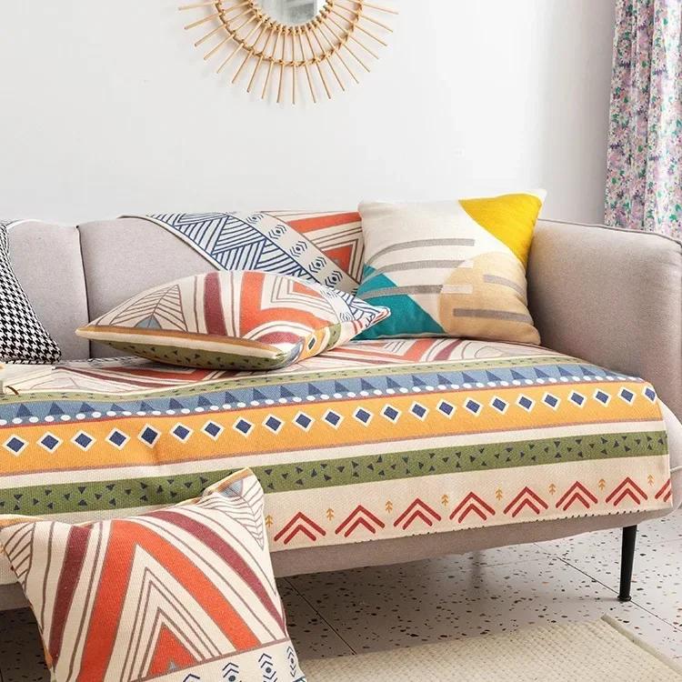 Cuscino per Divano in Cotone Lino Federa Universale per Tutte le Stagioni Copridivano Bohemien Motivo Geometrico Antiscivolo Asciugamano per Divanetto