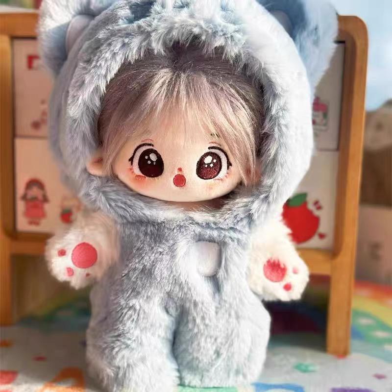 20cm Plush Doll Clothes – New Animal Series Fluffy Bunny Hooded Jumpsuit Cute Winter Outfit for Doll, Kawaii Gift, Not Dolls