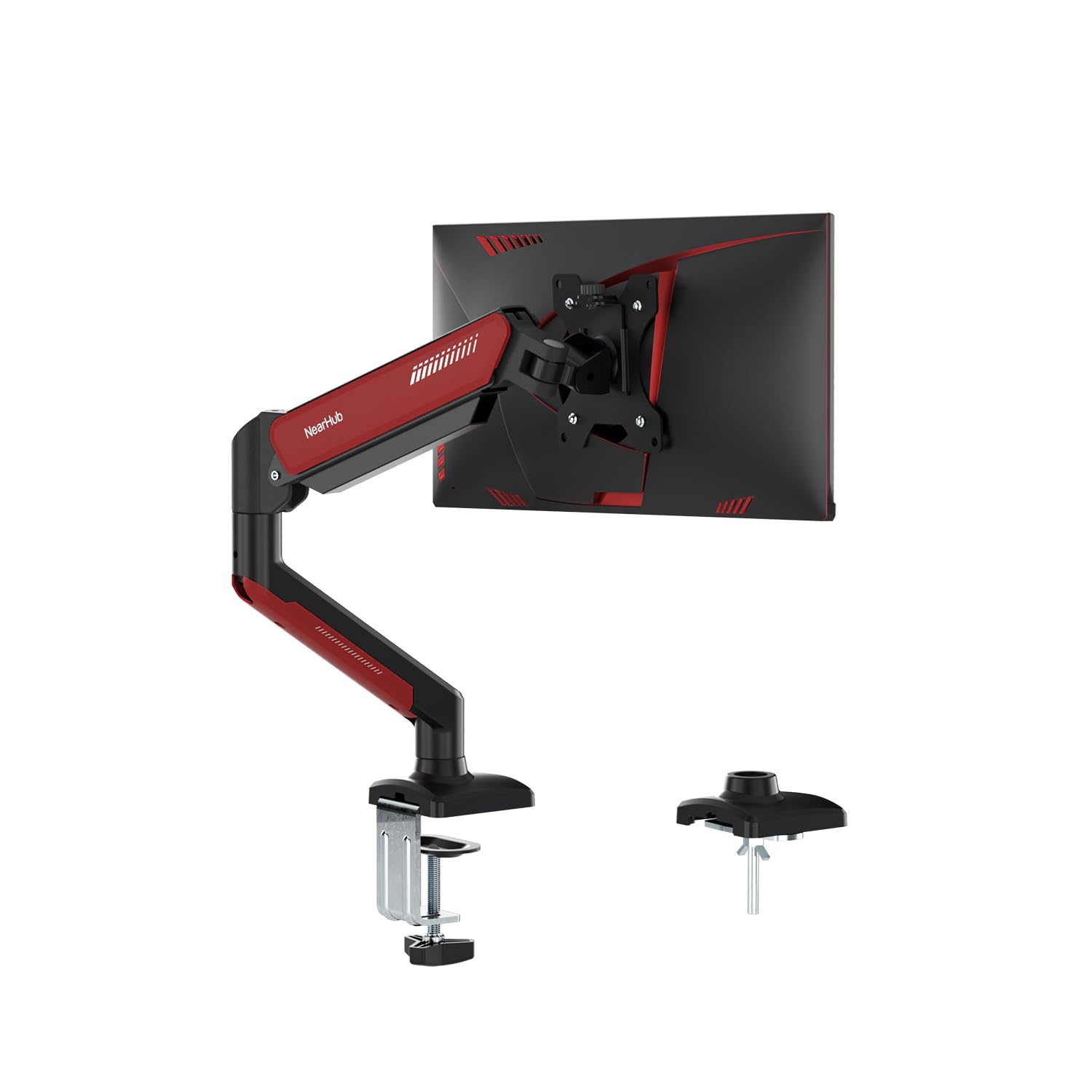 

NearHub Single Monitor Arm for Compatible with inch lbs Weight VESA Gas Grommet Clamp Adjustable Cable Optimizes Desktop PC Red MA10-RD Gaming, 13-32