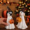 Halloween Window Ornaments Ghost Dog Figurine, Wizard Hat Pumpkin Resin Statue, Cute Tabletop Decor Indoor Haunted House Supplies for Entryway