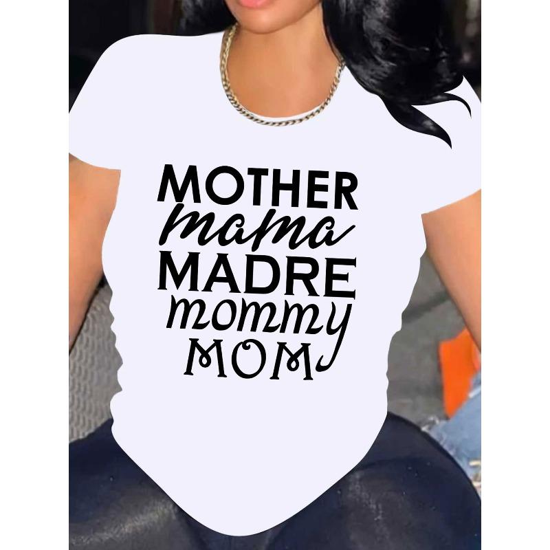 

День Матери МАМА Мама MADRE Мамочка ЖЕНЩИНА Стильная И Элегантная Свободная Подарок Мягкая Машинная Стирка Милая Футболка С Круглым Вырезом И Коротким Рукавом S белый