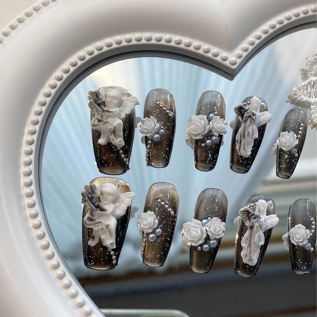 Handmade Black Plaster Angel Camellia Dark Nail Art Patches