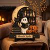 Niche Gothic Room Accessories Halloween Reading Ghost Figurine, Retro Wooden Statue, Vintage Desktop Bookshelf Decor Ornament with Stacked Book