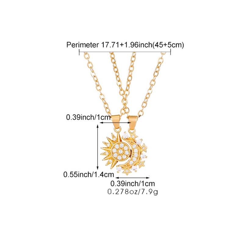 Set da 2 Pezzi Collane con Ciondolo Magnetico Sole e Luna per Donne Uomini Metallo Zircone Strass Set Collane Coppia Sole e Luna Gioielli Regali